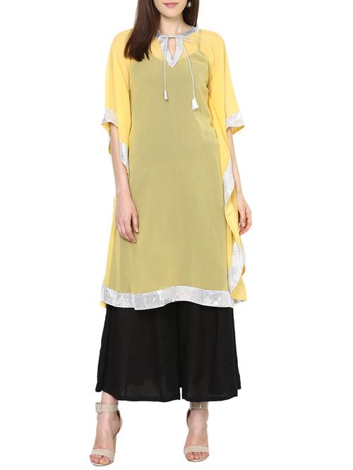 yellow georgette kaftan kurta - 13648182 - Very Small Image - 1