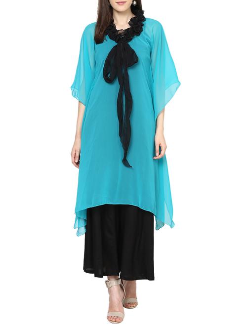 turquoise georgette kaftan kurta - 13648184 - Very Small Image - 1