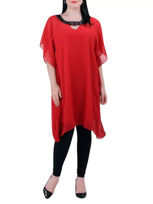 red georgette plus tunic - 13648307 - Very Small Image - 1
