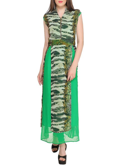 green georgette long kurta - 13648778 - Very Small Image - 1