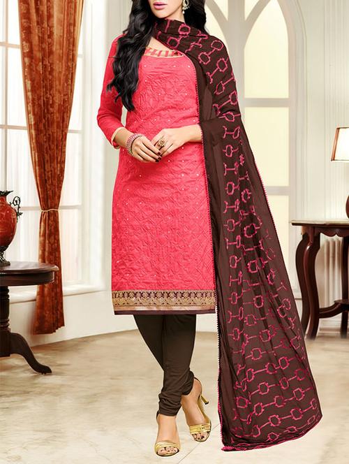 pink cotton dress material - 13650043 - Very Small Image - 1