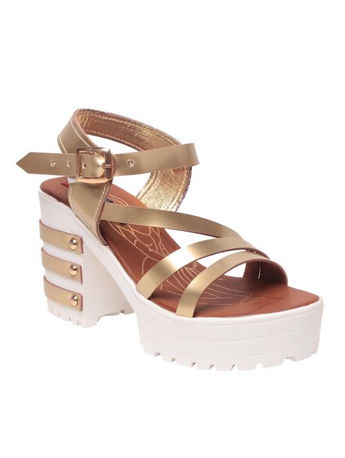 gold leatherette ankle strap sandals - 13650935 - Very Small Image - 1