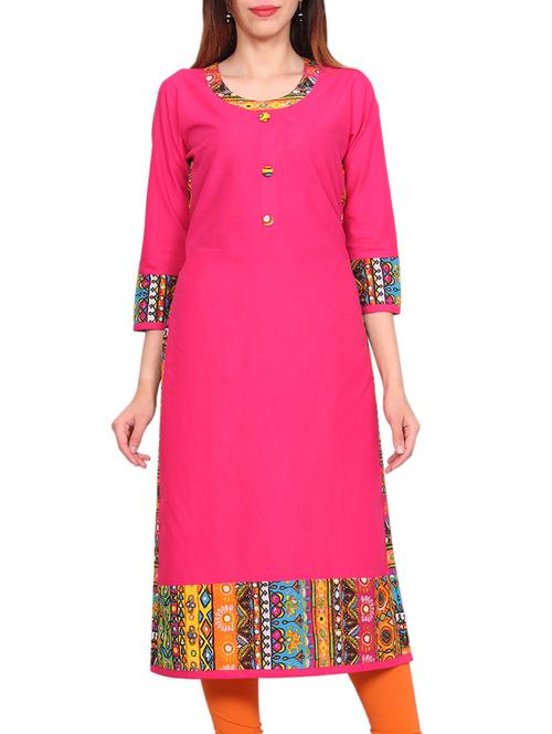 pink cotton printed straight kurta - 13652344 - Very Small Image - 1