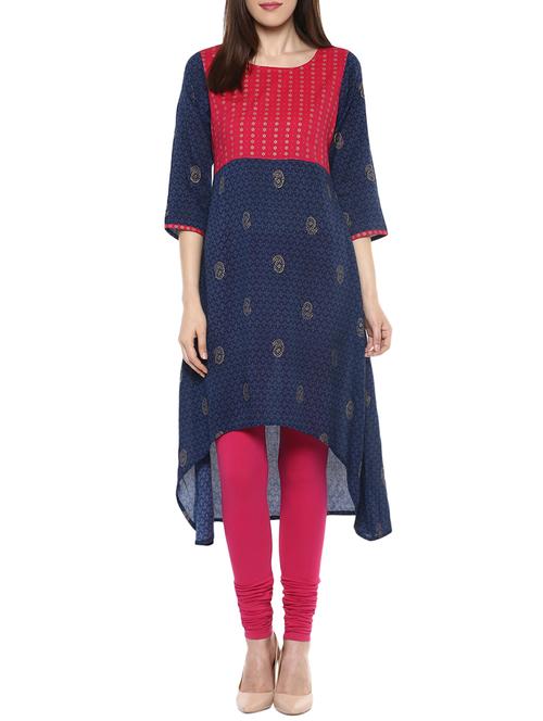 blue rayon high low kurta - 13653296 - Very Small Image - 1