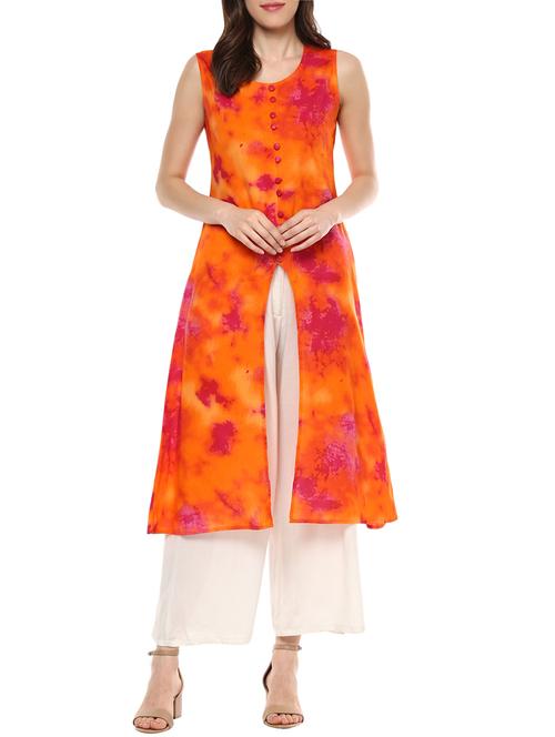 Orange Cotton High Slit Kurta - 13653297 - Very Small Image - 1