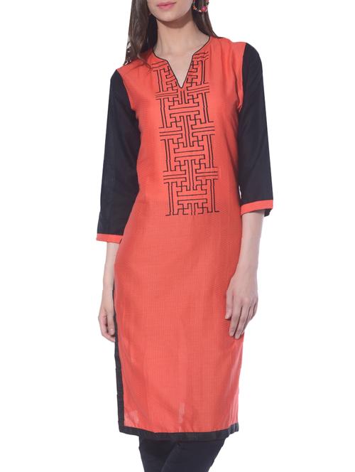orange cotton straight kurta - 13653696 - Very Small Image - 1
