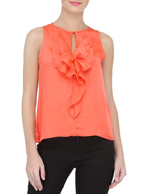 solid orange ruffle top - 13654636 - Very Small Image - 1