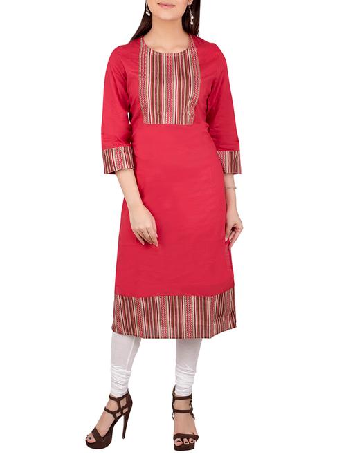 pink cotton straight kurta - 13656551 - Very Small Image - 1