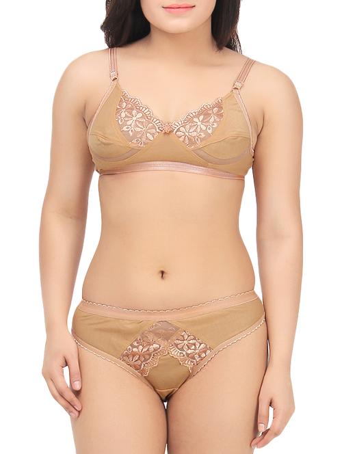 beige cotton bra and panty set - 13656783 - Very Small Image - 1