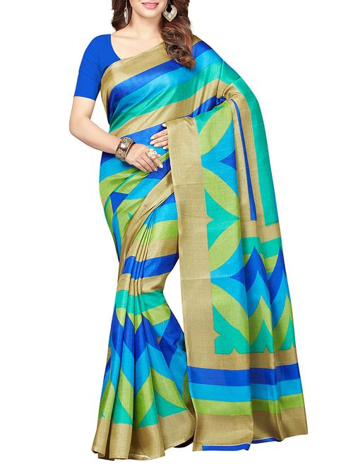 blue printed bhagalpuri silk saree with blouse - 13660889 - Very Small Image - 1