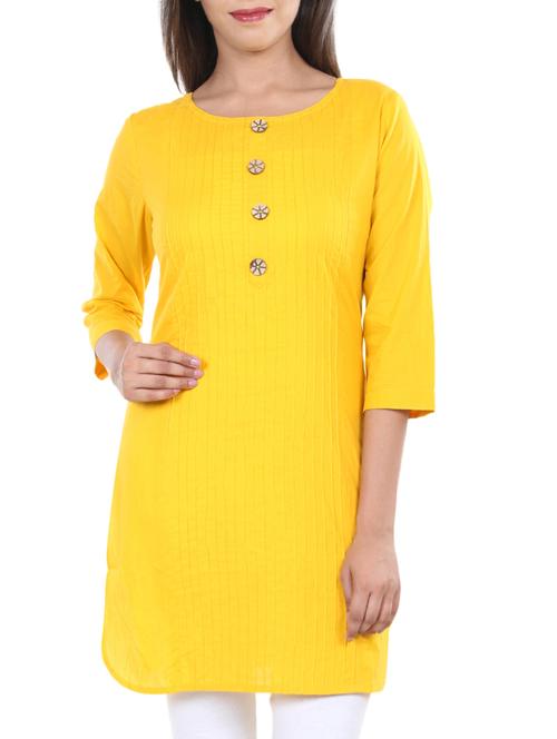 yellow cotton straight solid kurti - 13661382 - Very Small Image - 1