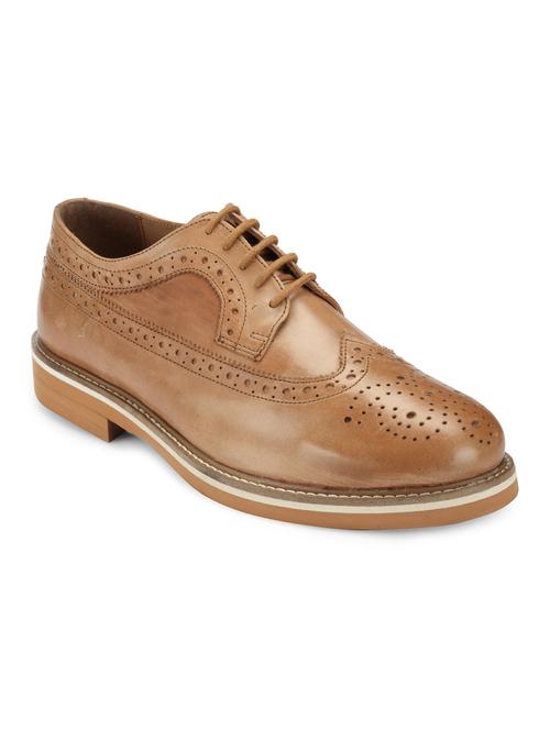 tan Leatherette lace-up derby - 13661727 - Very Small Image - 1