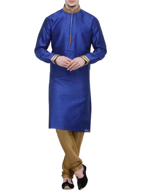 dark blue silk blend ethnic wear set - 13665666 - Very Small Image - 1