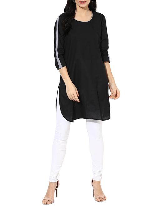 black cotton straight kurta - 13665784 - Very Small Image - 1