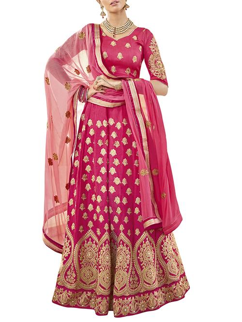 pink art silk embroidered panelled lehenga - 13667400 - Very Small Image - 1