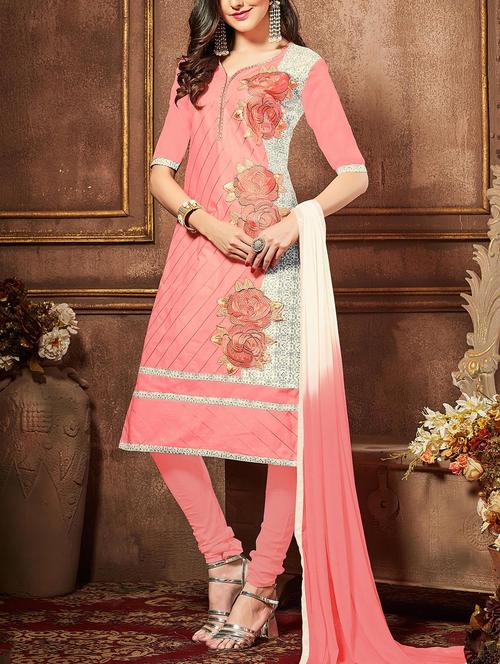 embroidered unstitched churidaar suit - 13667446 - Very Small Image - 1