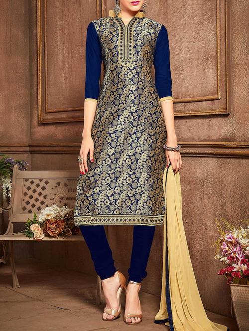 embroidered unstitched churidaar suit - 13667450 - Very Small Image - 1