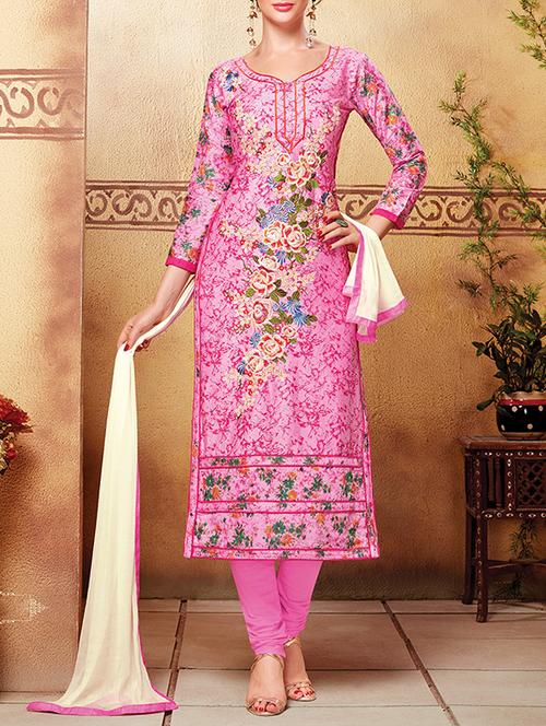 pink cotton unstitched suit - 13668177 - Very Small Image - 1
