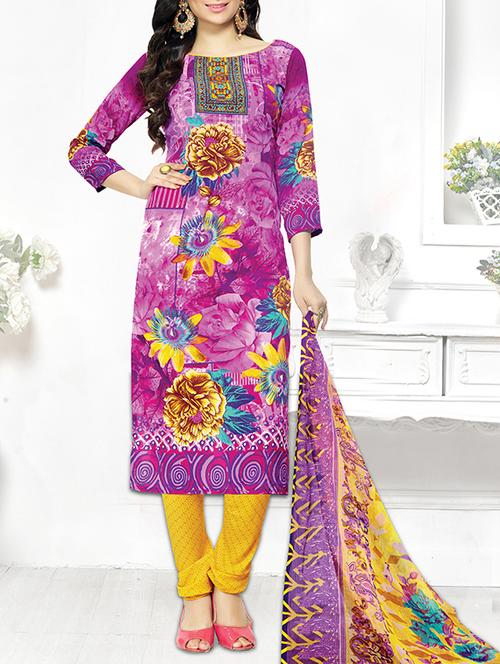 pink cotton unstitched suit - 13668232 - Very Small Image - 1