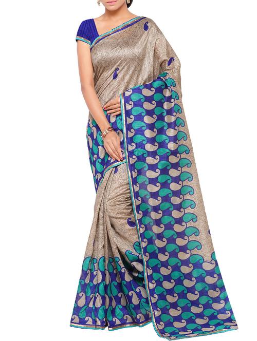 grey cotton printed saree with blouse - 13668888 - Very Small Image - 1