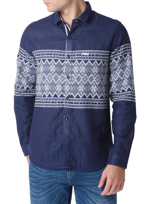 navy blue cotton casual shirt - 13669284 - Very Small Image - 1