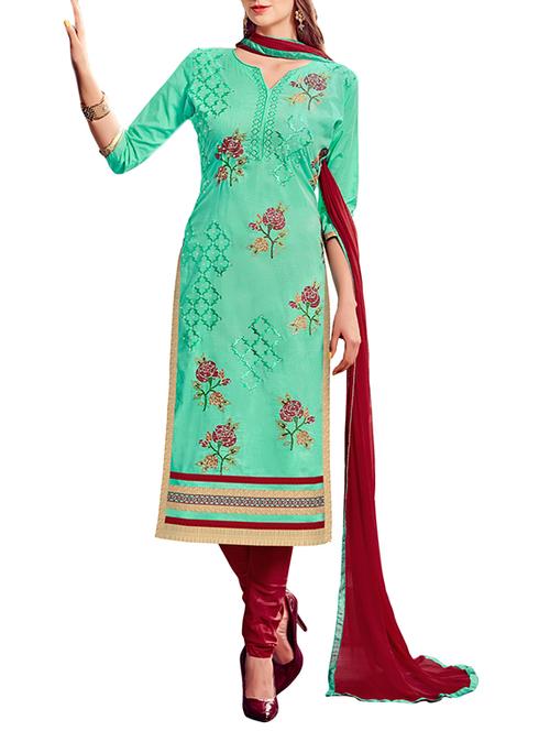 green embroidered churidaar suit dress material - 13669577 - Very Small Image - 1