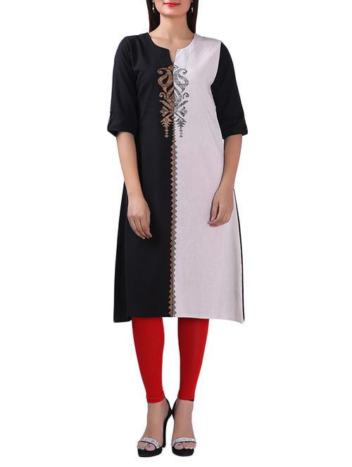 black & white colour block khadi straight kurta - 13669811 - Very Small Image - 1
