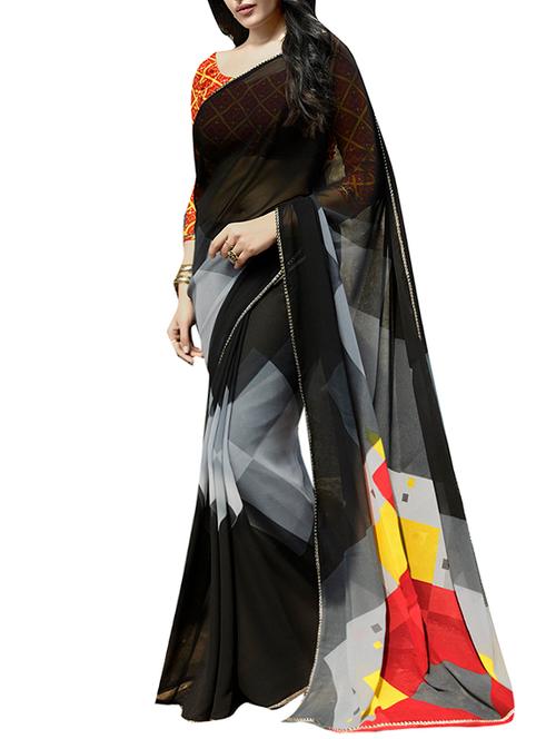 black georgette printed saree - 13669867 - Very Small Image - 1