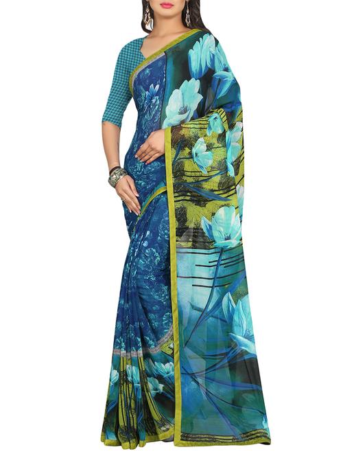 multi colored georgette printed saree with blouse - 13669869 - Very Small Image - 1