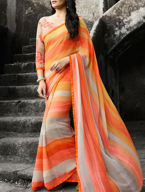 multi colored georgette printed saree with blouse - 13669873 - Very Small Image - 1