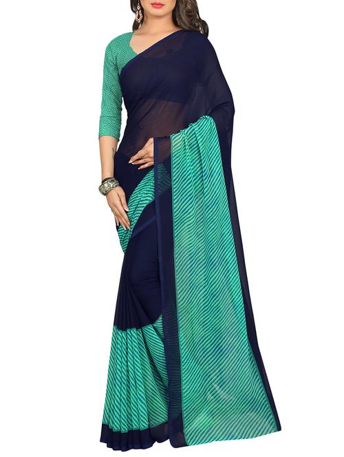 blue georgette printed saree - 13669883 - Very Small Image - 1