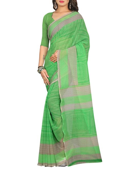 green georgette printed saree with blouse - 13669935 - Very Small Image - 1