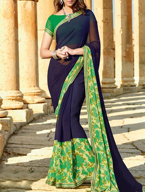floral printed saree with blouse - 13669951 - Very Small Image - 1