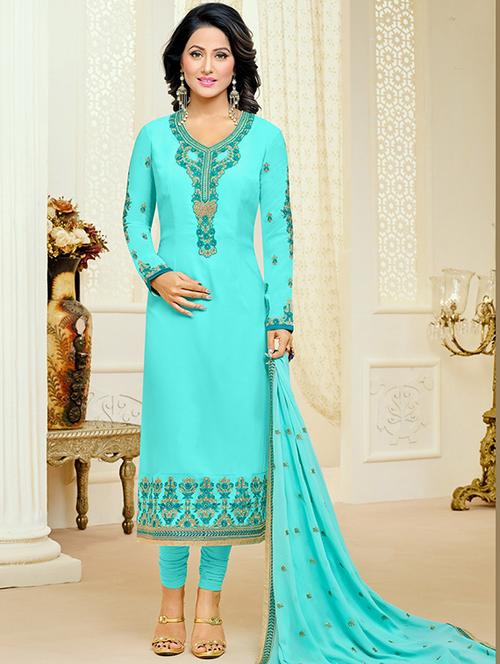 sky blue georgette churidaar suits dress material - 13671487 - Very Small Image - 1