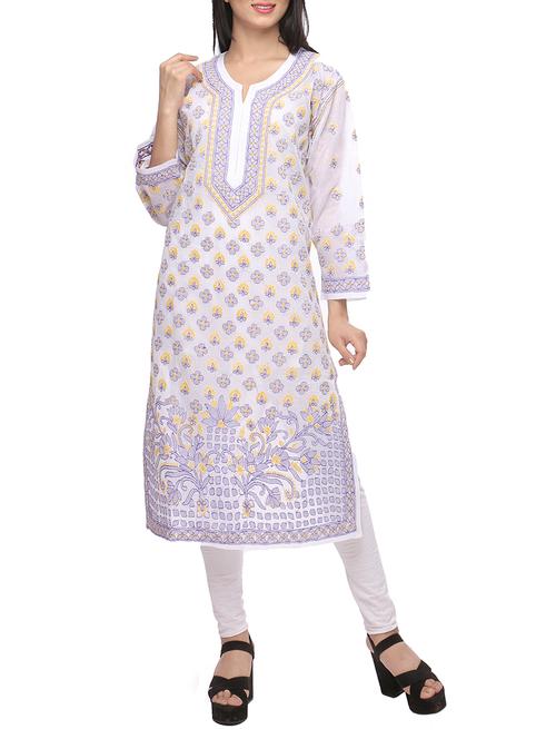 White chikankari embroidered cotton kurta - 13671595 - Very Small Image - 1