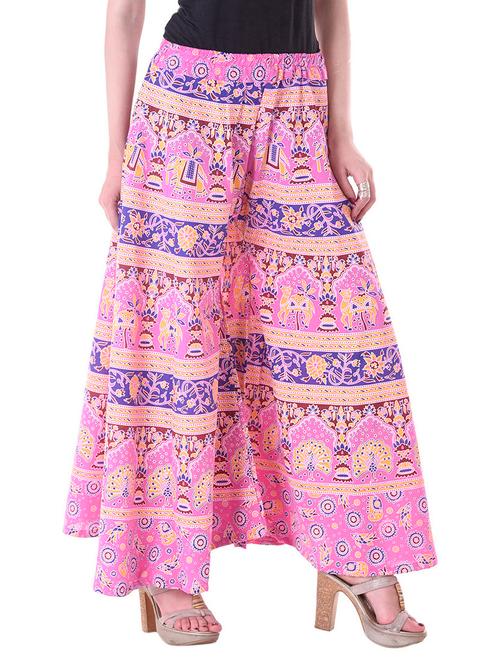 pink printed cotton palazzo - 13671738 - Very Small Image - 1