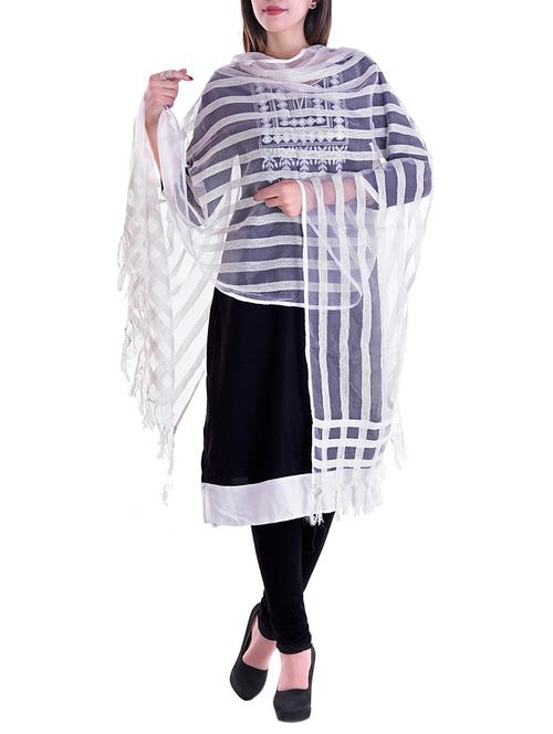 white woven striped dupatta - 13671898 - Very Small Image - 1