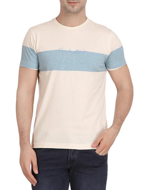 beige cotton color block tshirt - 13675667 - Very Small Image - 1