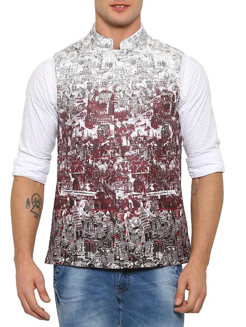 multicolored cotton printed nehru jacket - 13676700 - Very Small Image - 1