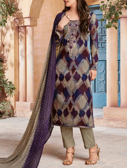 multi colored cotton semi-stitched suit - 13678253 - Very Small Image - 1