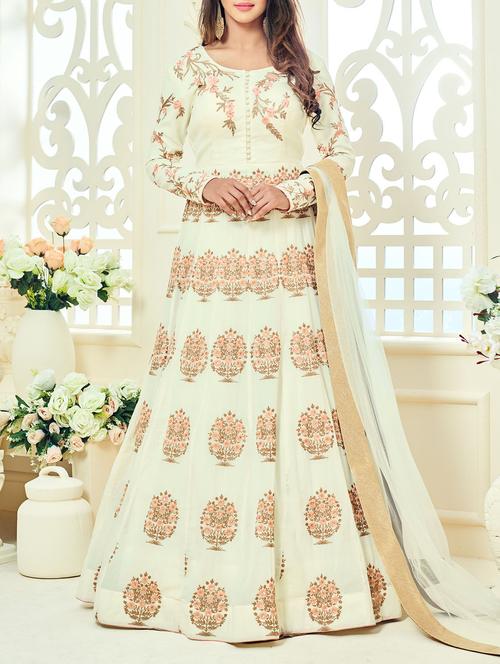 white georgette anarkali semi-stitched suit - 13678288 - Very Small Image - 1