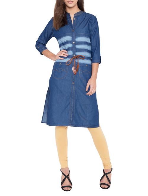 Denim straight kurta - 13678401 - Very Small Image - 1