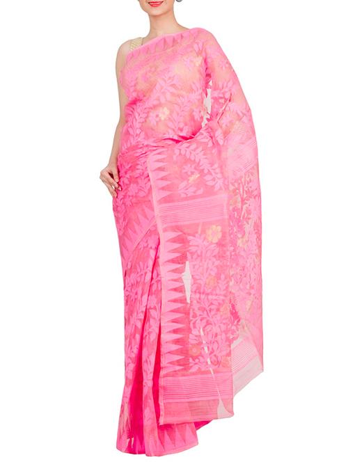 pink cotton silk jamdani saree - 13678762 - Very Small Image - 1