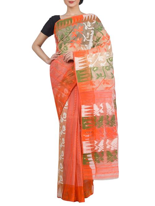 orange cotton silk jamdani saree - 13678825 - Very Small Image - 1
