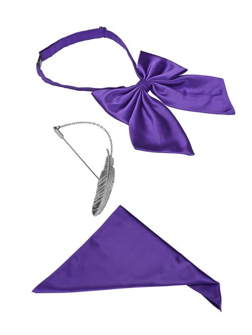 purple bow tie, pocket square and a lapel pin - 13680381 - Very Small Image - 1