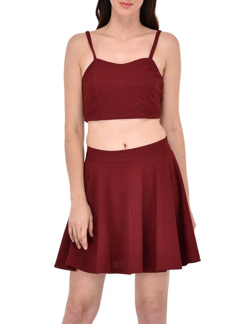solid maroon short skirt and crop top set - 13680654 - Very Small Image - 1