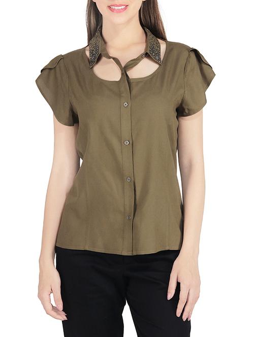 green viscose regular shirt - 13680713 - Very Small Image - 1