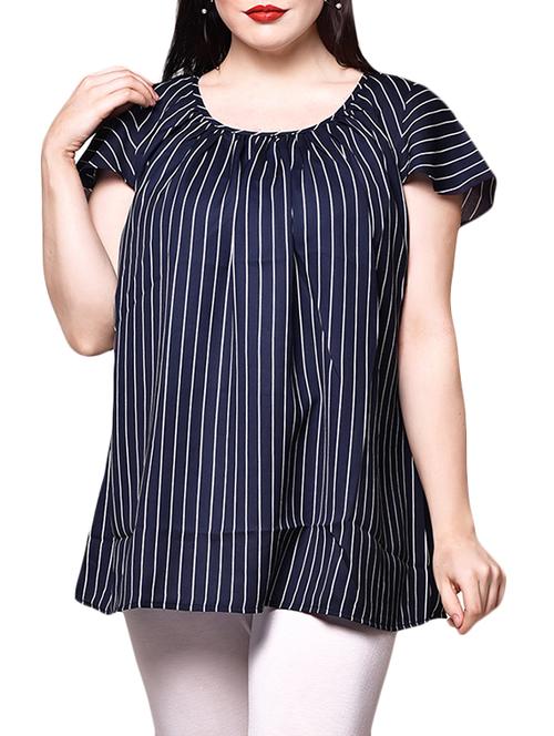 Navy Blue Striped Crepe Top - 13681386 - Very Small Image - 1