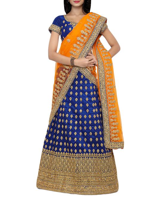 blue silk panelled lehenga - 13681560 - Very Small Image - 1