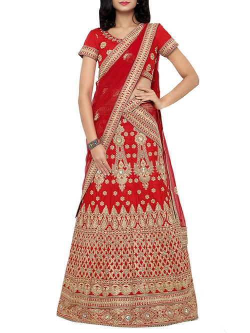 red raw silk panelled lehenga - 13681637 - Very Small Image - 1